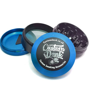 Custom Engraved 63mm Two-Tone Blue/Black 4 Part Herb Grinder -With Your Logo/image/text