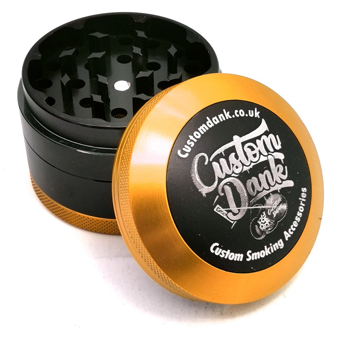 Custom Engraved 63mm Two-Tone Gold/Black 4 Part Herb Grinder -With Your Logo/image/text