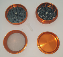 Load image into Gallery viewer, Custom Engraved 63mm Dome Orange 4 Part Herb Grinder -With Your Logo/image/text