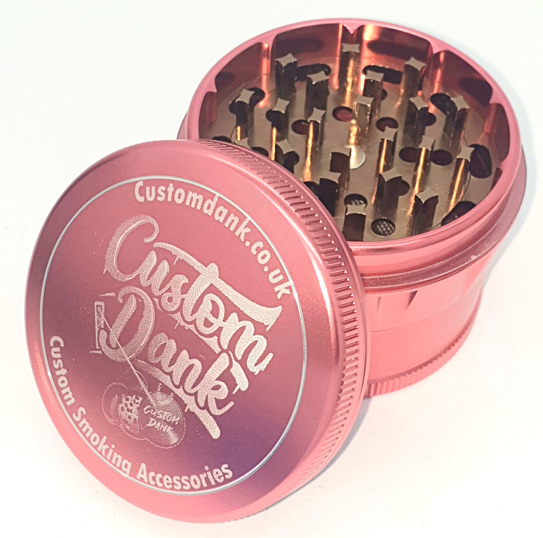 Custom Engraved 63mm Dome Pink 4 Part Herb Grinder -With Your Logo/image/text