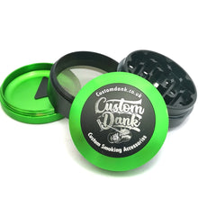 Load image into Gallery viewer, Custom Engraved 63mm Two-Tone Green/Black 4 Part Herb Grinder -With Your Logo/image/text