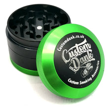 Load image into Gallery viewer, Custom Engraved 63mm Two-Tone Green/Black 4 Part Herb Grinder -With Your Logo/image/text