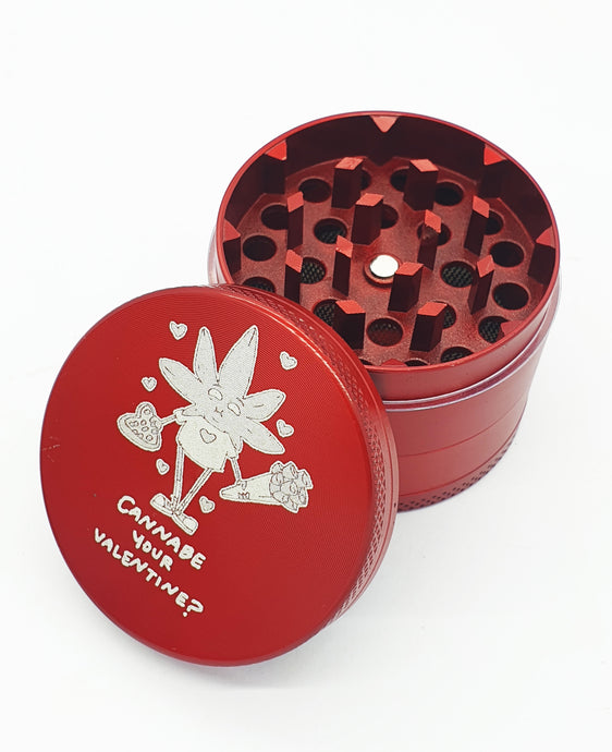 Valentines Cannabe Custom Engraved RED 50mm 4 Part Herb Grinder -Add your Message or image