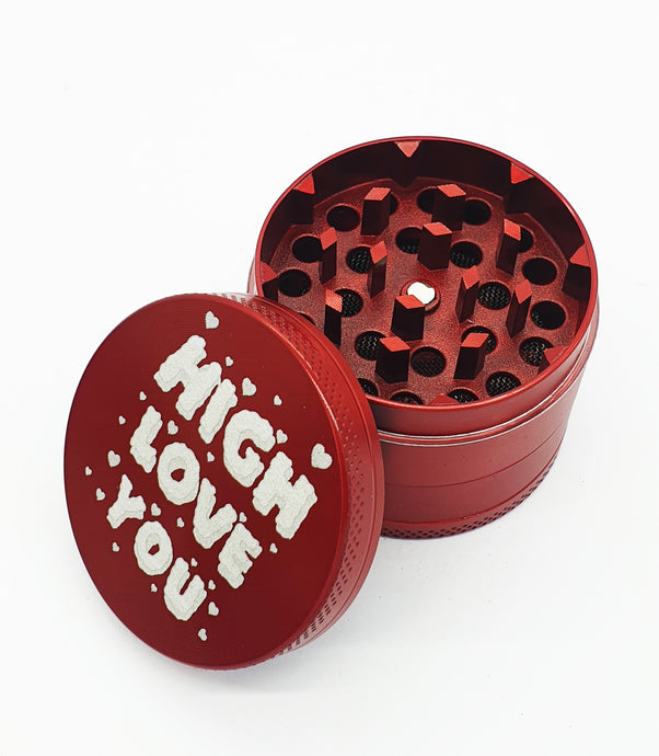 Valentines High Love Custom Engraved RED 50mm 4 Part Herb Grinder -Add your Message or image
