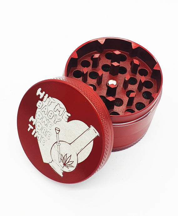 Valentines Hit Me Baby Custom Engraved RED 50mm 4 Part Herb Grinder -Add your Message or image