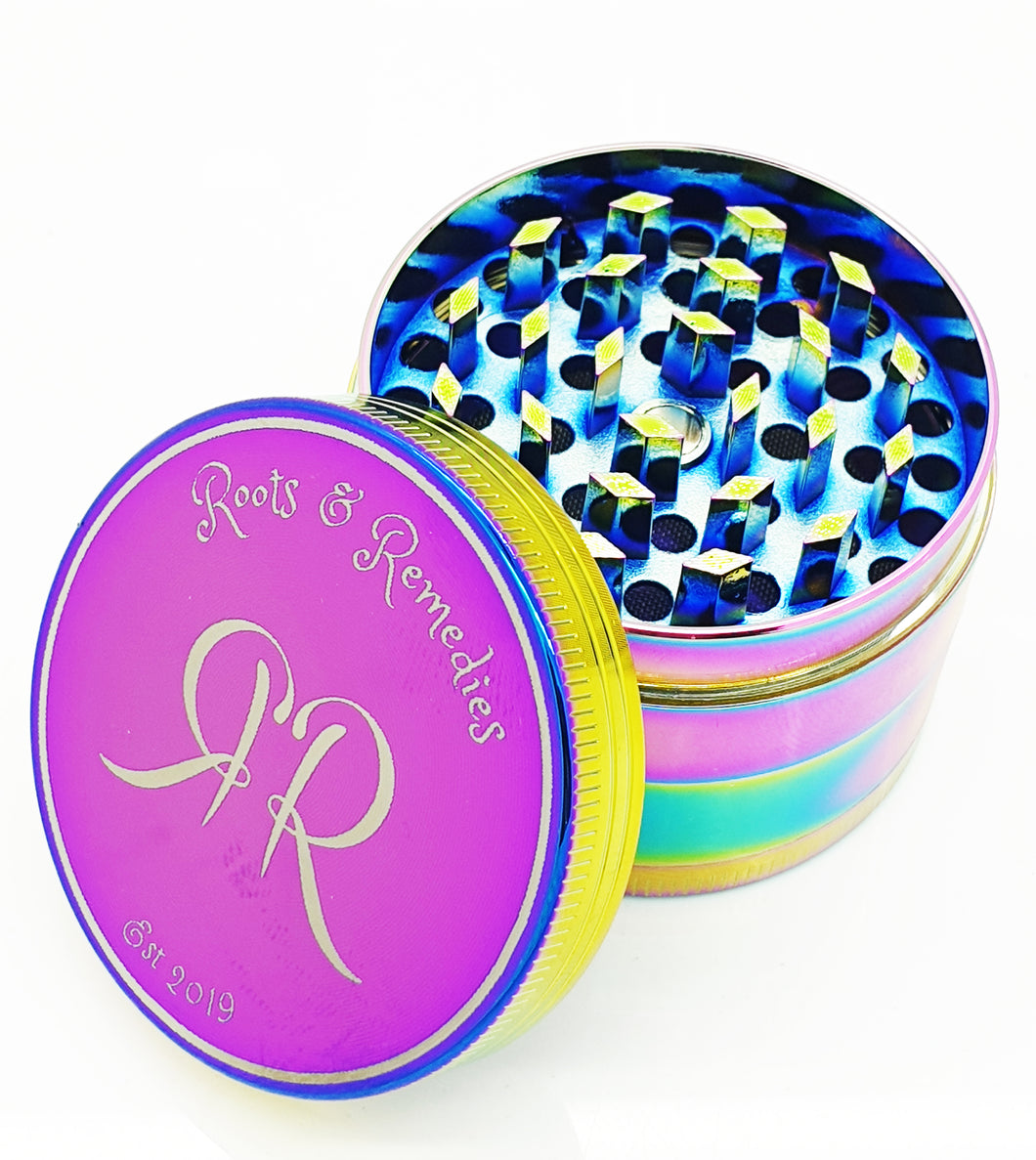 Custom Engraved Iridescent 50mm 4 Part Herb Grinder -With Your Logo/image/text