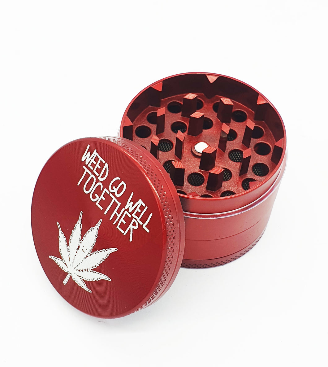 Valentines Go Well Together Custom Engraved RED 50mm 4 Part Herb Grinder -Add your Message or image